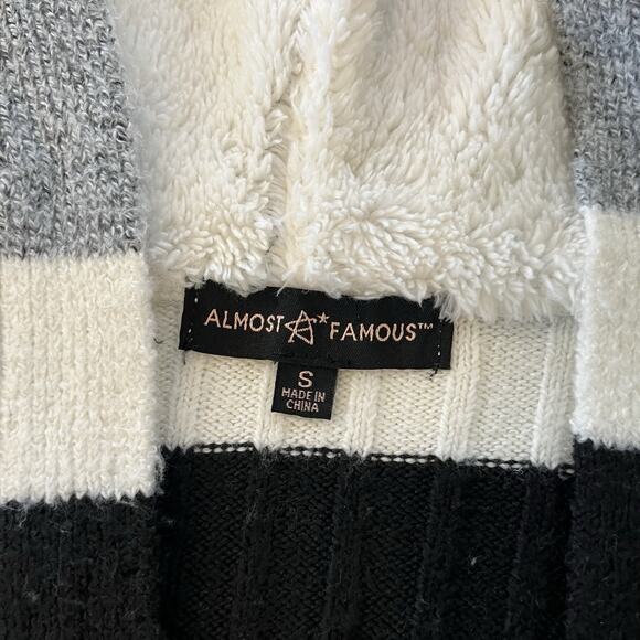 Almost Famous Womens Cardigan Sweater Size S Striped Long Sherpa Hood Pockets - Picture 3 of 11